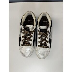 Justice Girls Sneakers Size 5 Silver‎ Sparkle Black Athletic Shoes Free Ship